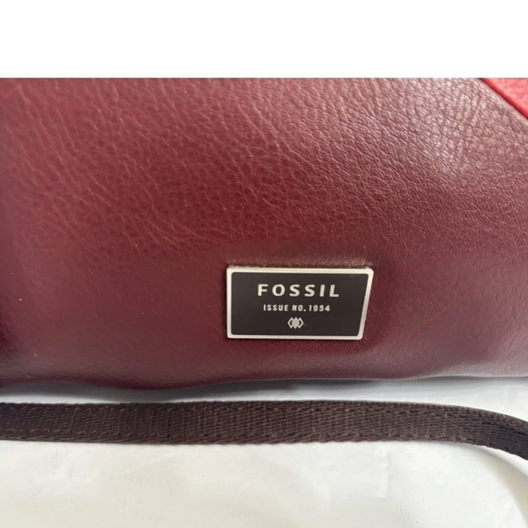 Fossil crossbody shoulderbag Leather Patchwork Burgundy Purse Organizer - Picture 6 of 11